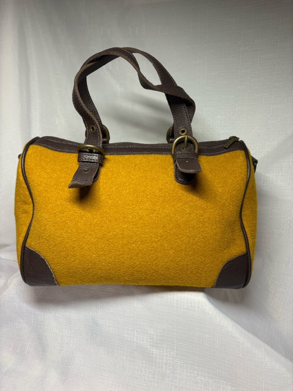 Bonfanti Italy Wool Blend Mustard Yellow Satchel with Brown Leather Trim